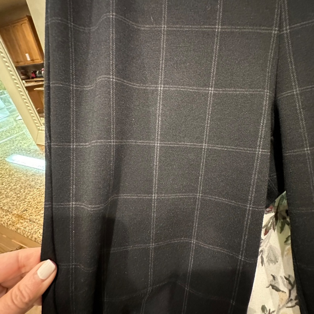 long stretch pants, flare bottom, black plaid size 4